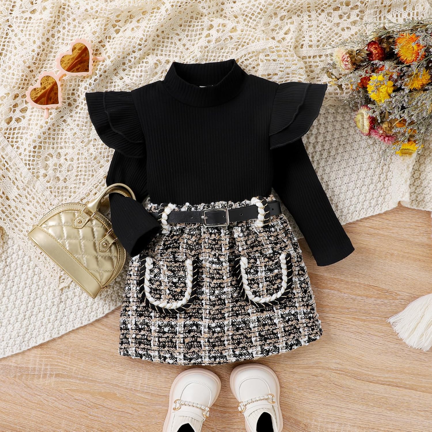 Set Invernale per Bambino - Maglione a Collo Alto e Gonna Lavorati a Maglia
