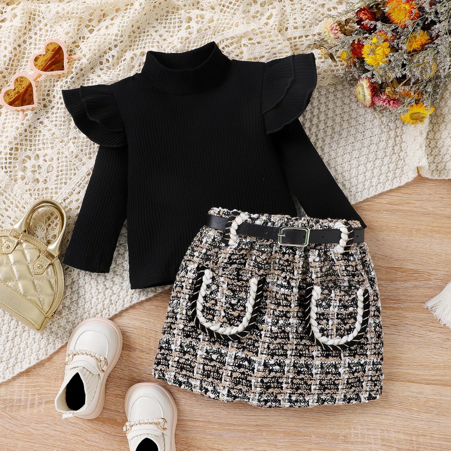 Set Invernale per Bambino - Maglione a Collo Alto e Gonna Lavorati a Maglia