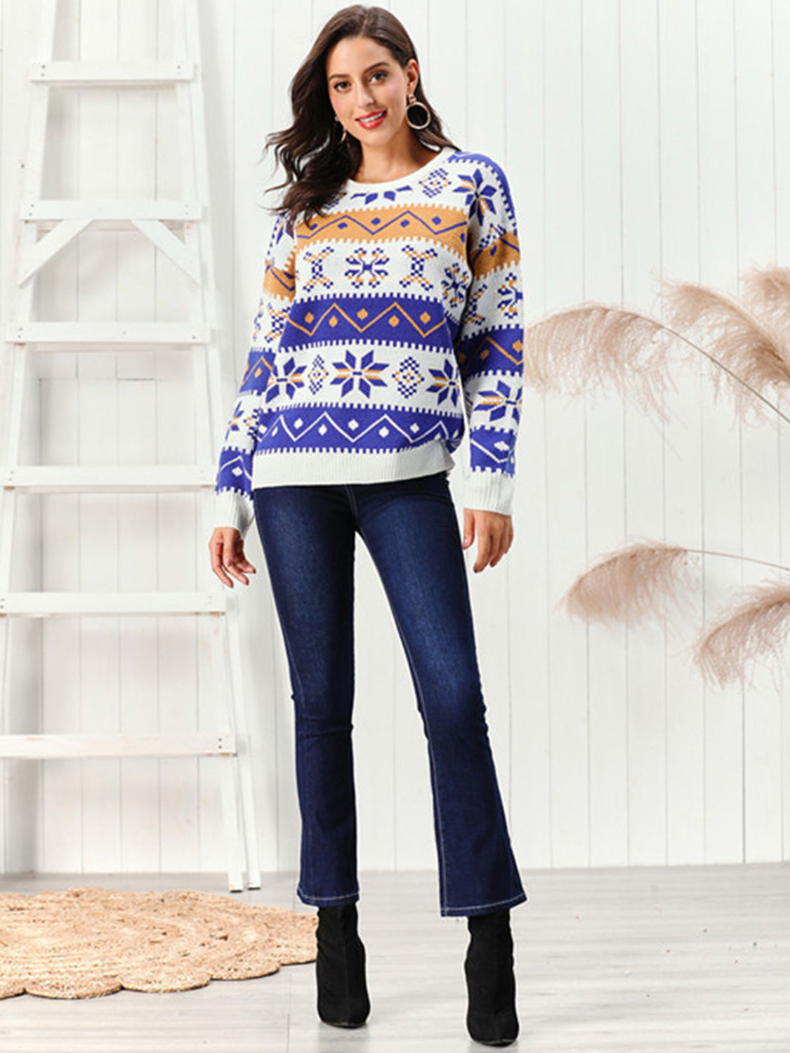 Maglione con motivo a fiocchi di neve e scollo rotondo | Elastico e festoso