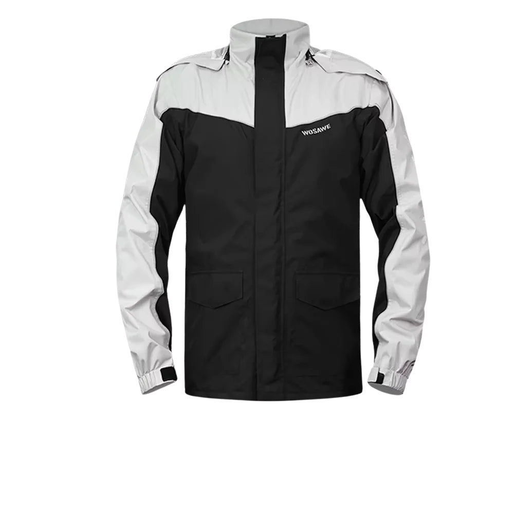 Wasserdichter Herren Motorrad Regenmantel mit Reflektoren, Schwarz/Grün, S-XXXL