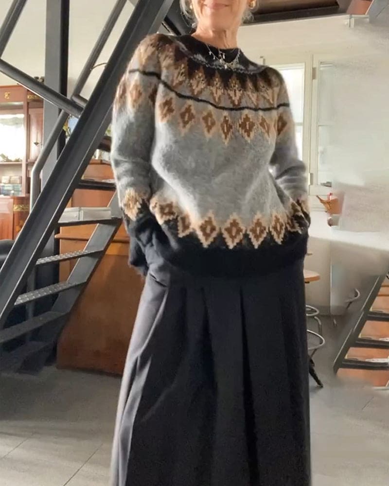Devako Roma - Moderigtig geometrisk sweater med kontrasterende detaljer