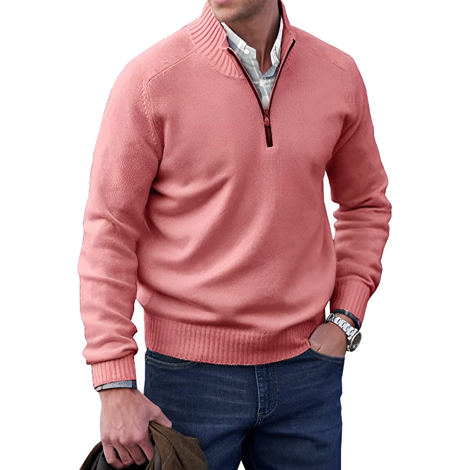 Maglione in cashmere da uomo con cerniera – pregiato maglione a collo alto