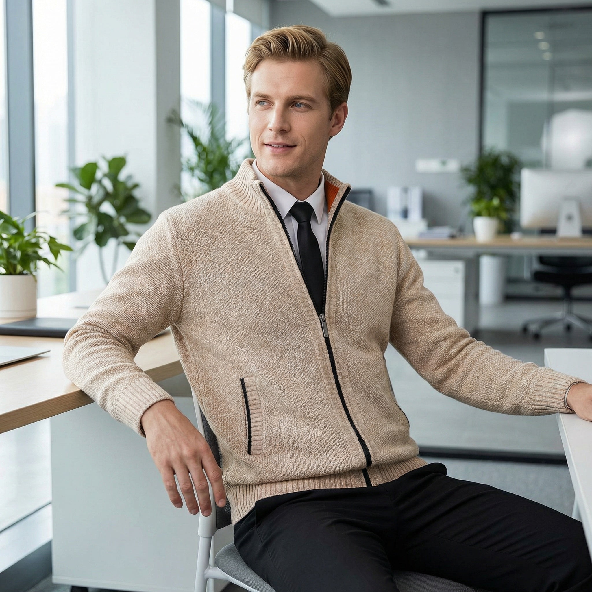 Herren Strickjacke mit Reißverschluss – Stehkragen & Weiches Strickmaterial