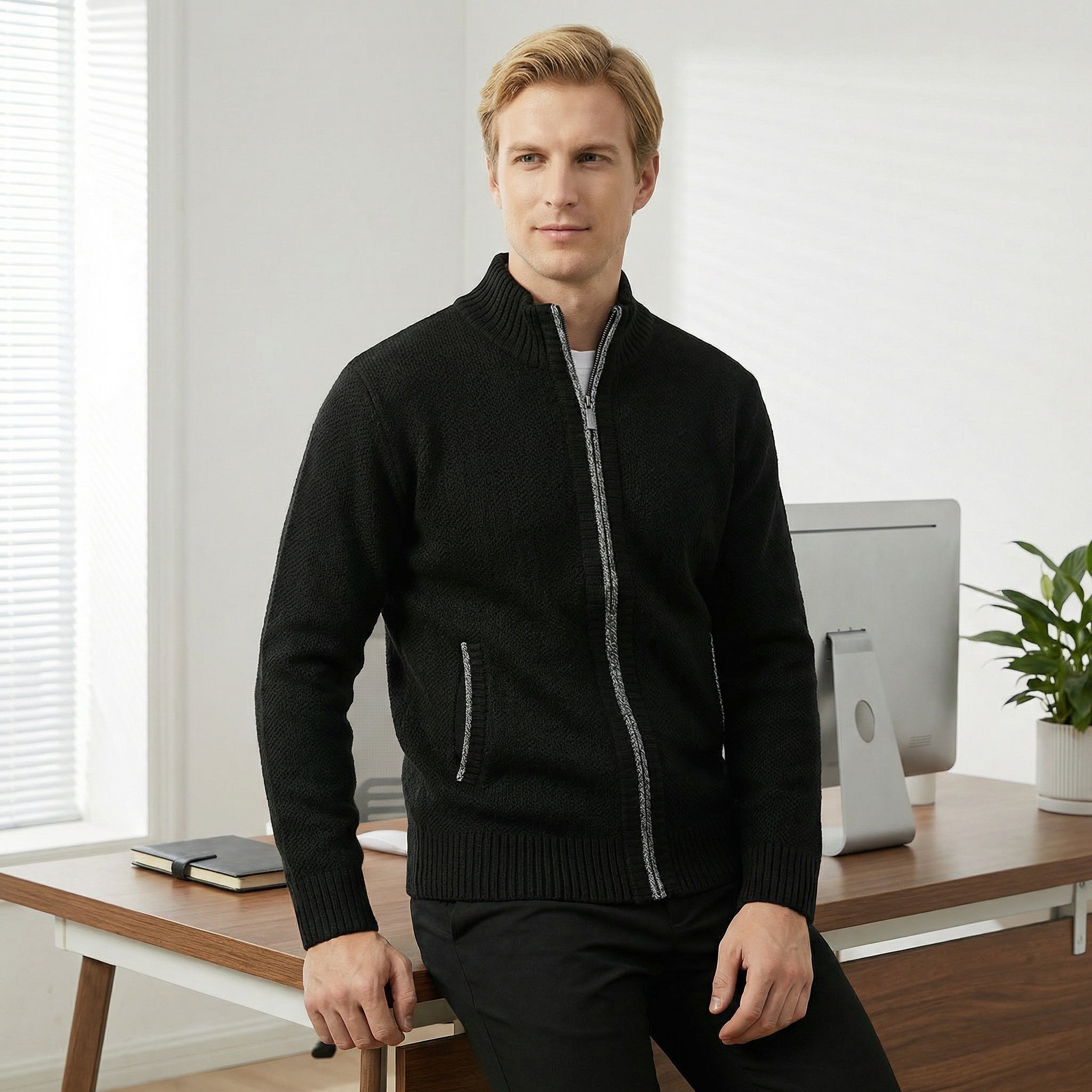 Herren Strickjacke mit Reißverschluss – Stehkragen & Weiches Strickmaterial