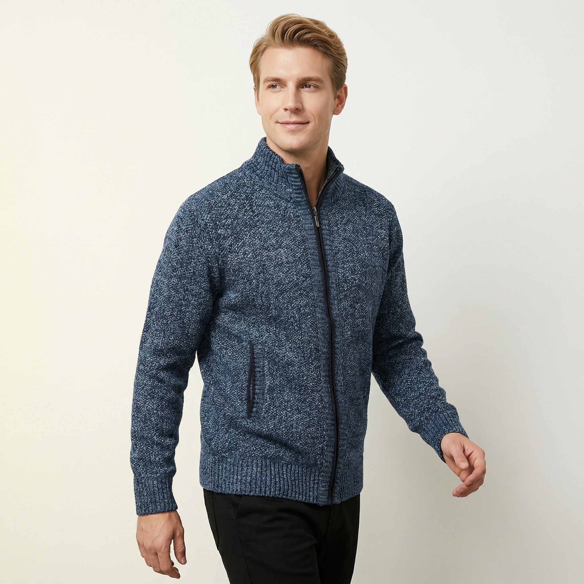 Herren Strickjacke mit Reißverschluss – Stehkragen & Weiches Strickmaterial