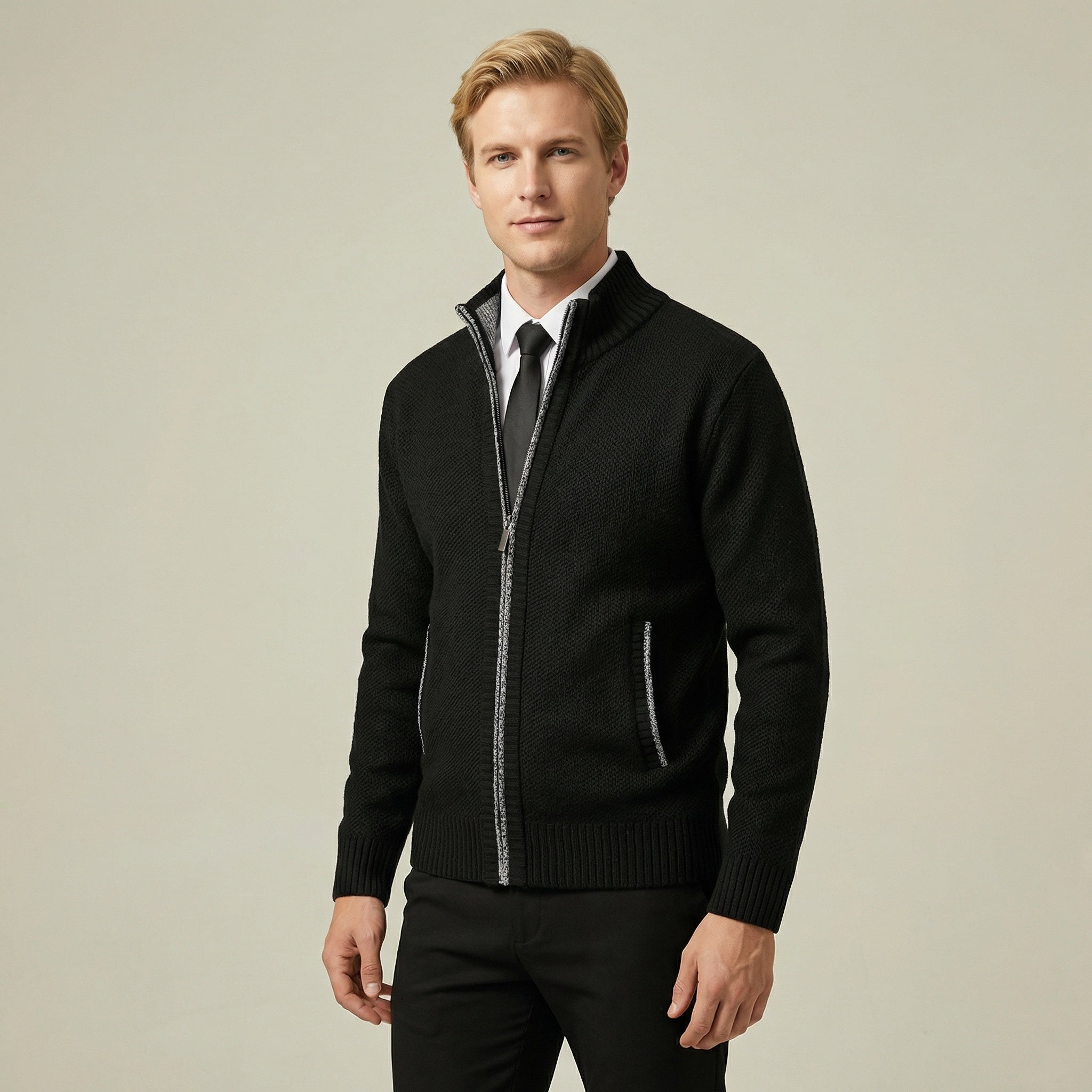 Herren Strickjacke mit Reißverschluss – Stehkragen & Weiches Strickmaterial