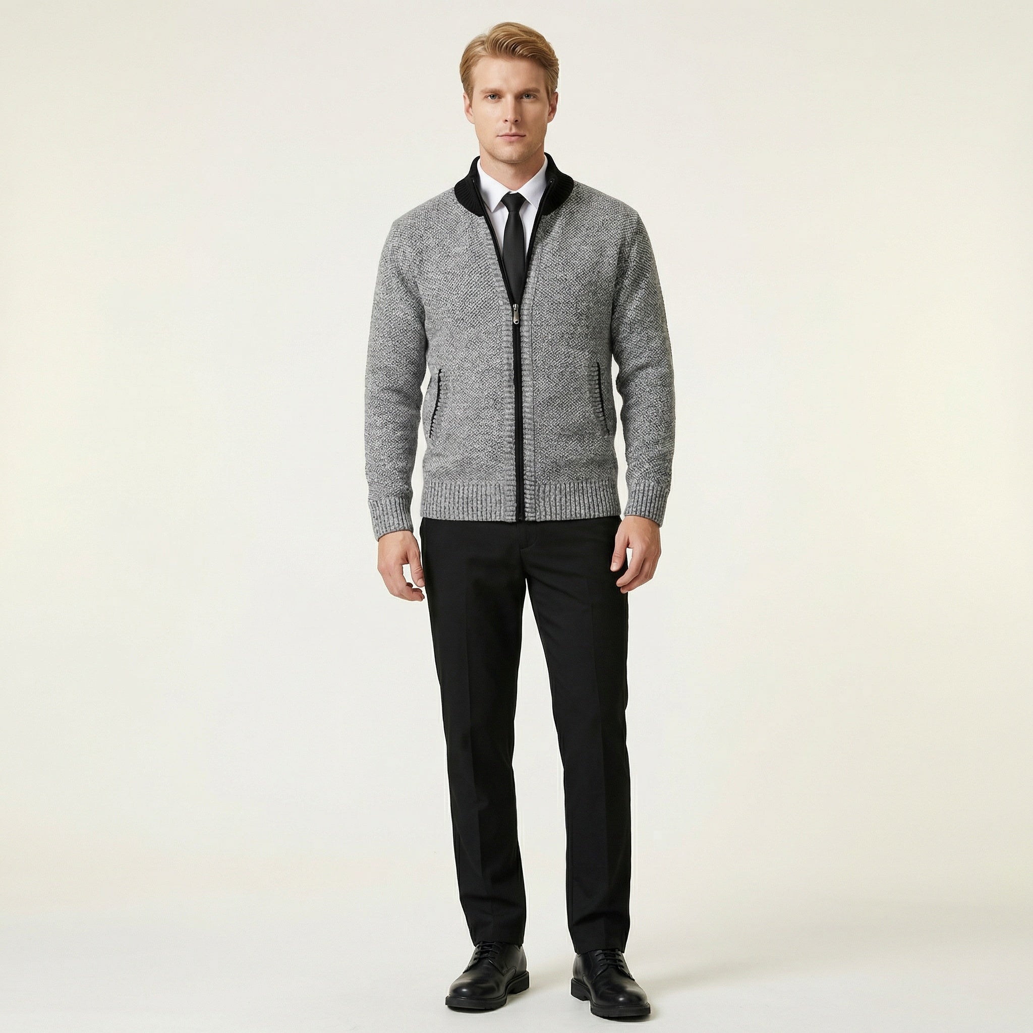 Herren Strickjacke mit Reißverschluss – Stehkragen & Weiches Strickmaterial