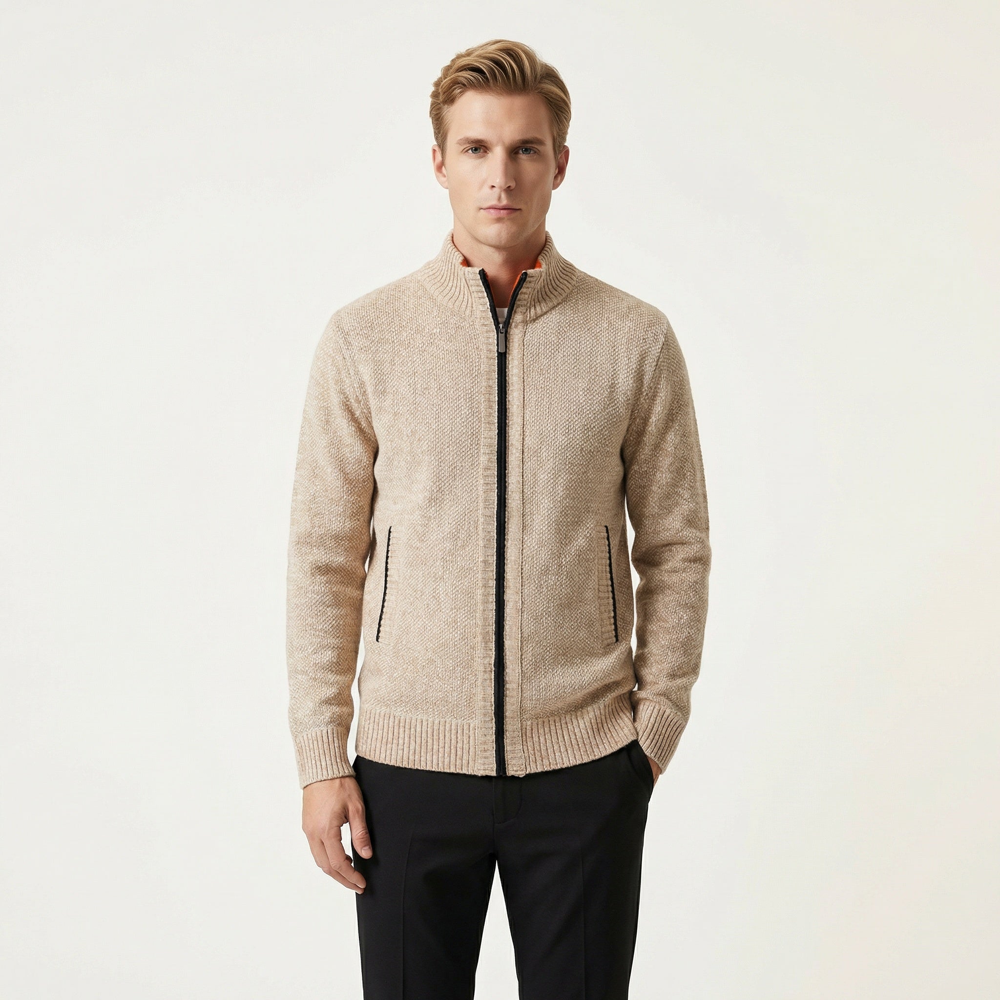 Herren Strickjacke mit Reißverschluss – Stehkragen & Weiches Strickmaterial