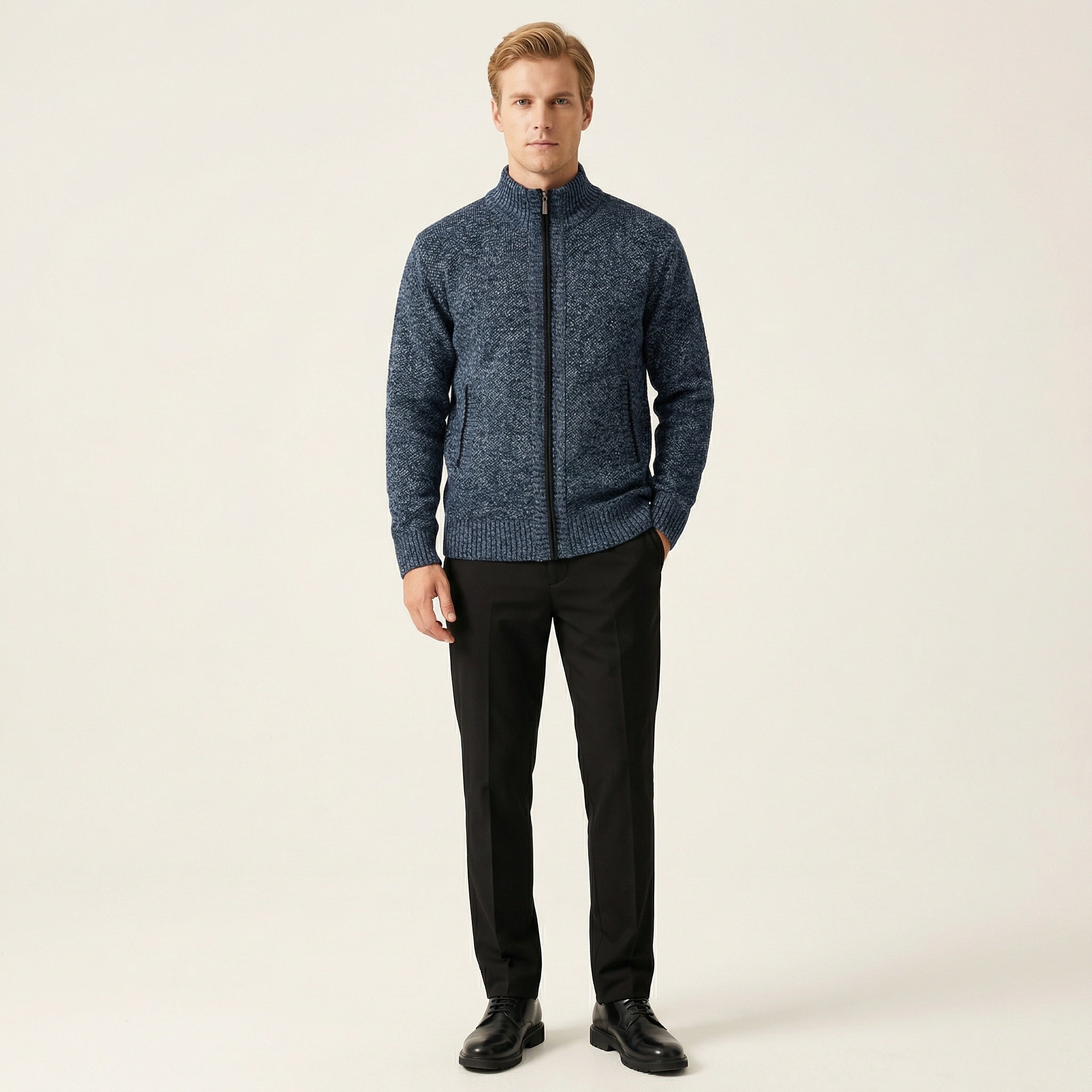 Herren Strickjacke mit Reißverschluss – Stehkragen & Weiches Strickmaterial