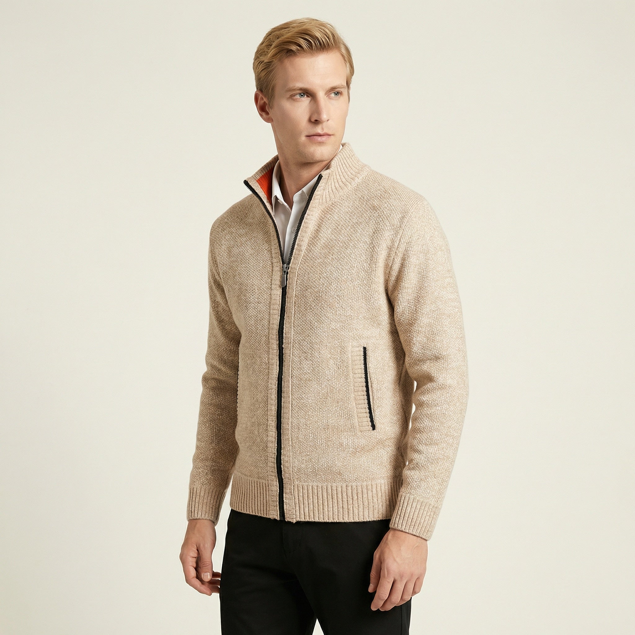 Herren Strickjacke mit Reißverschluss – Stehkragen & Weiches Strickmaterial