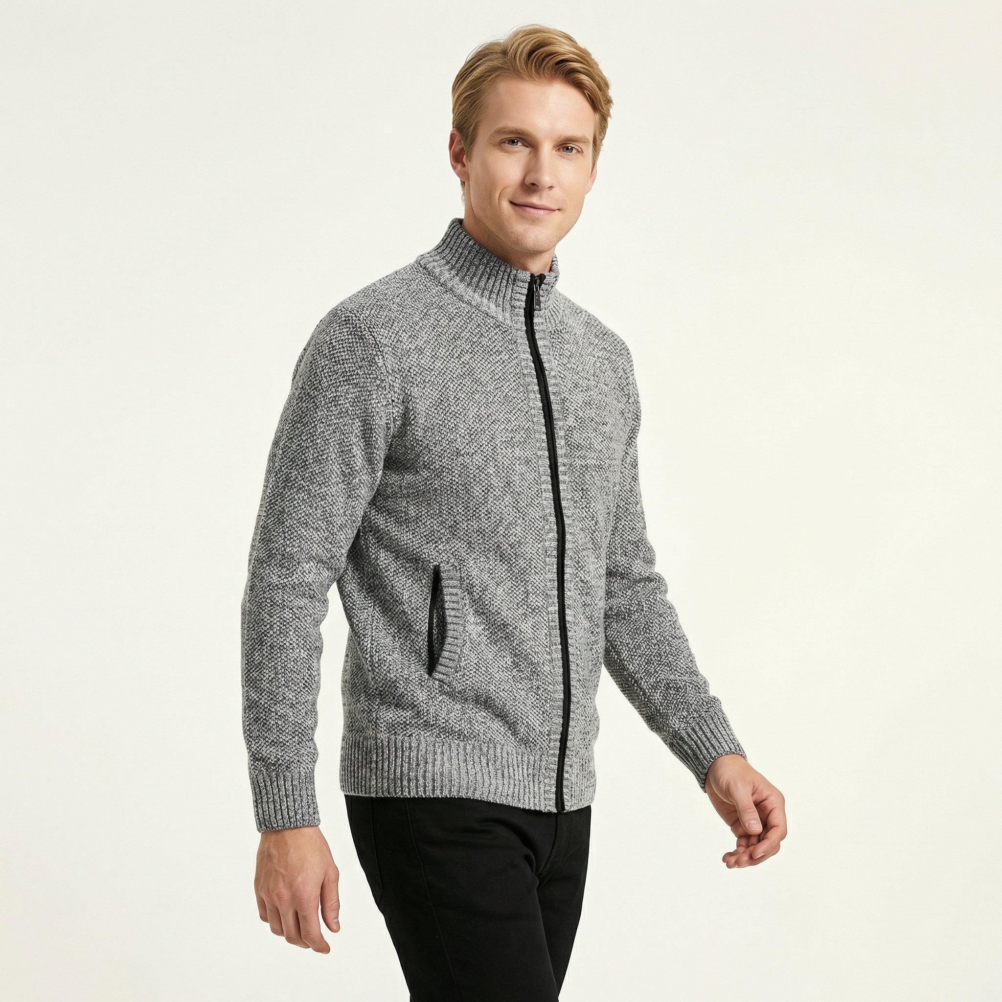 Herren Strickjacke mit Reißverschluss – Stehkragen & Weiches Strickmaterial