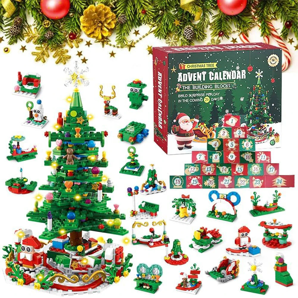 Lumibrix Adventskalender für Kinder – 24 Überraschungen mit LED-Beleuchtung & Bunter Weihnachtsbaum aus Bausteinen