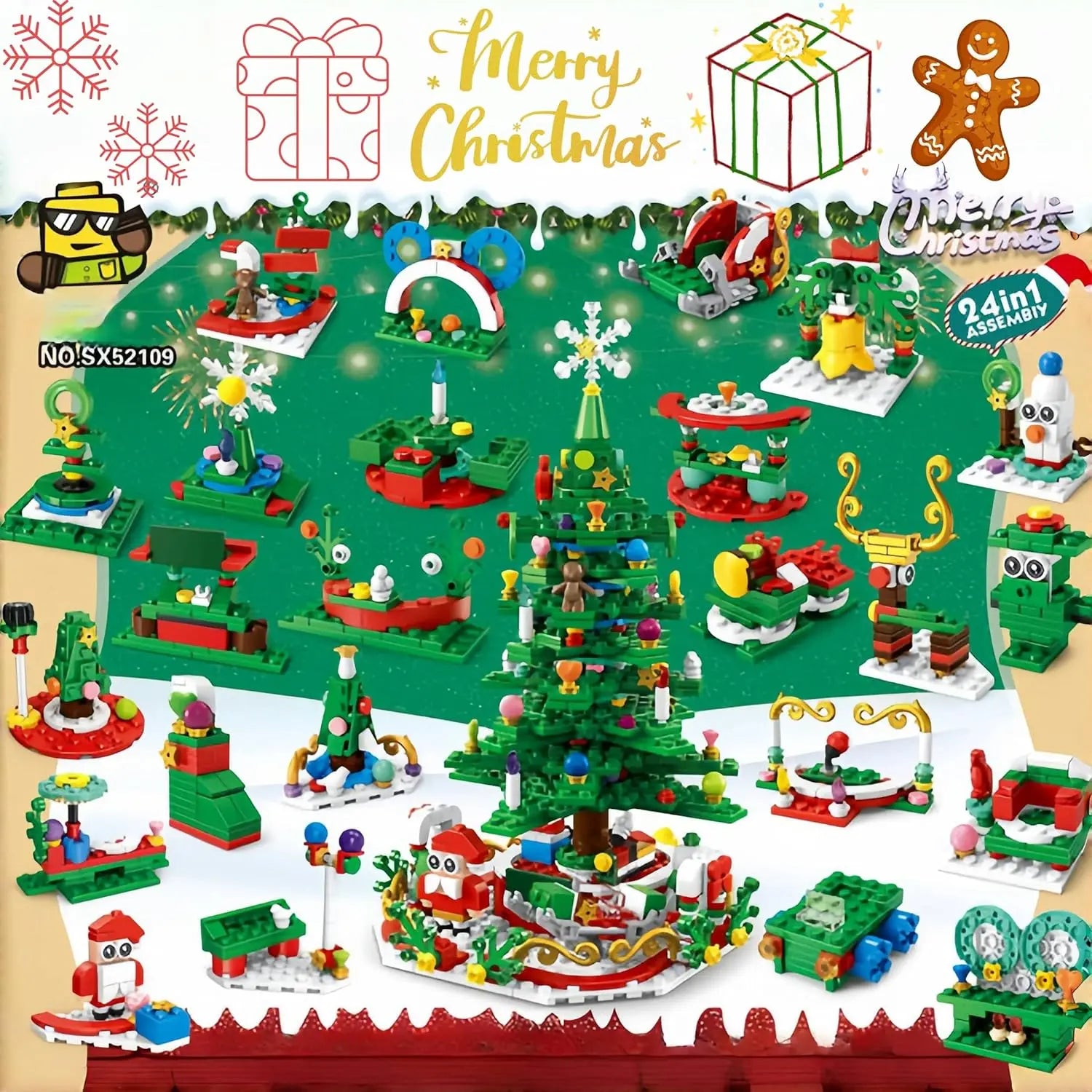 Lumibrix Adventskalender für Kinder – 24 Überraschungen mit LED-Beleuchtung & Bunter Weihnachtsbaum aus Bausteinen
