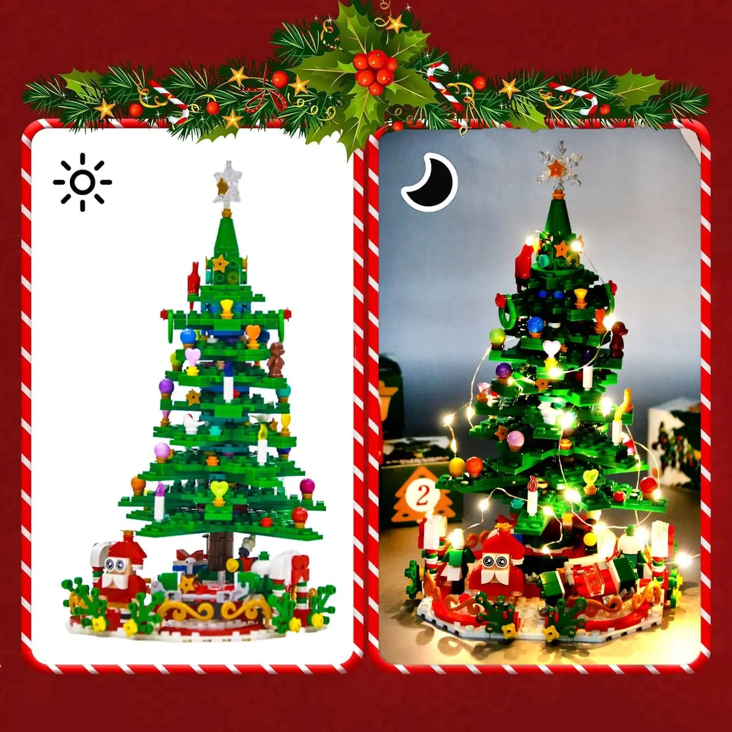 Lumibrix Adventskalender für Kinder – 24 Überraschungen mit LED-Beleuchtung & Bunter Weihnachtsbaum aus Bausteinen