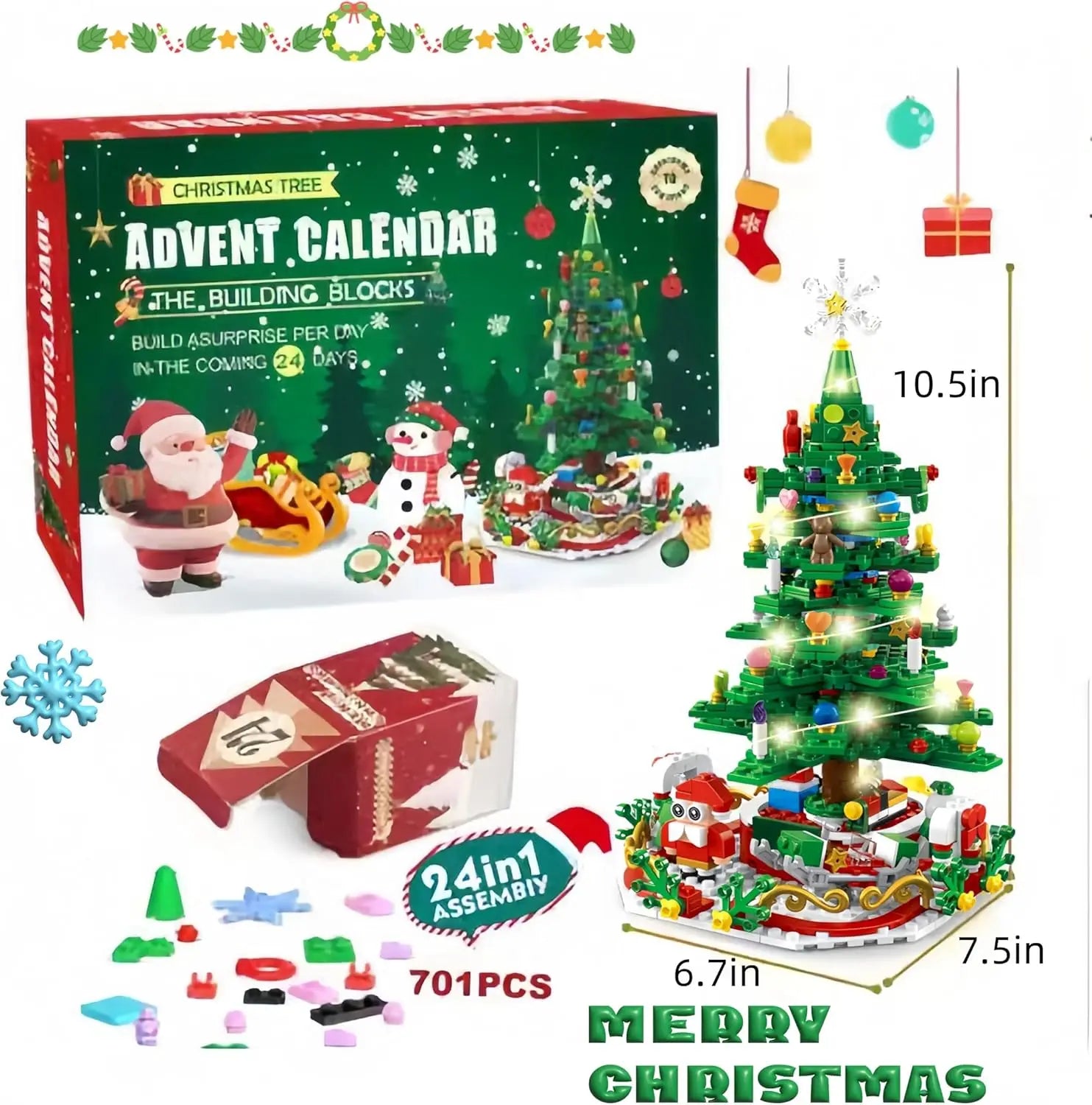 Lumibrix Adventskalender für Kinder – 24 Überraschungen mit LED-Beleuchtung & Bunter Weihnachtsbaum aus Bausteinen