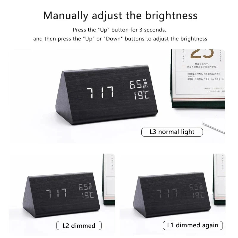 WoodWatch Wecker - LED-Anzeige mit Sprachsteuerung und Design in Holzoptik