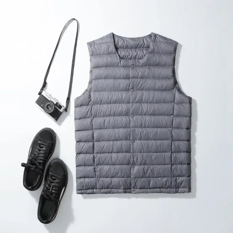 Veste sans manches en duvet pour homme – ultralégère, chaude, compressible pour automne/hiver