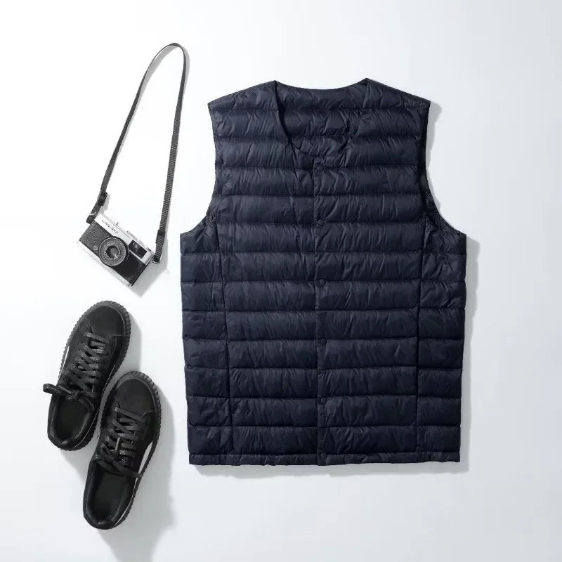 Veste sans manches en duvet pour homme – ultralégère, chaude, compressible pour automne/hiver