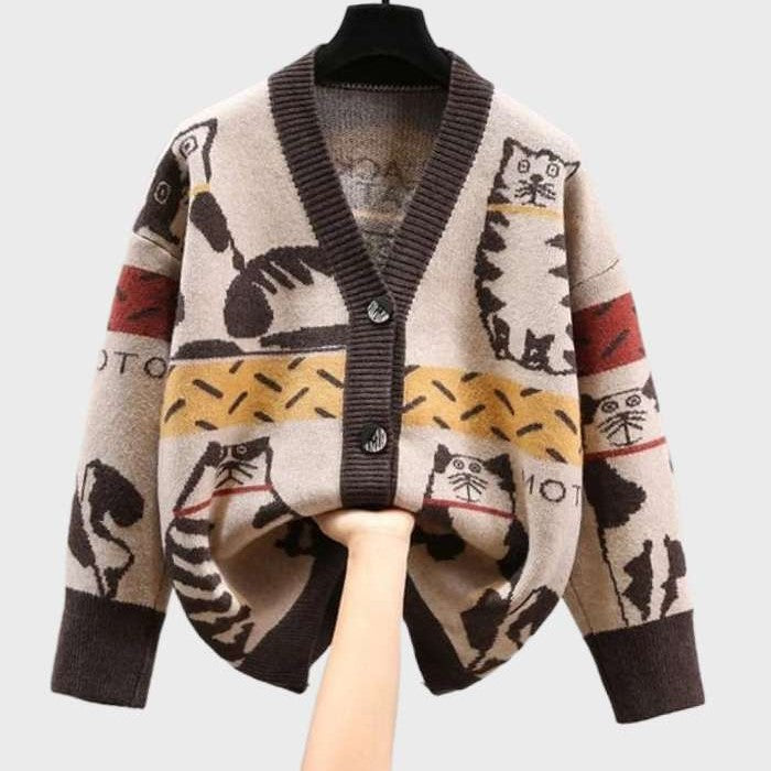 Strickjacke mit Katzenmotiv - Beth