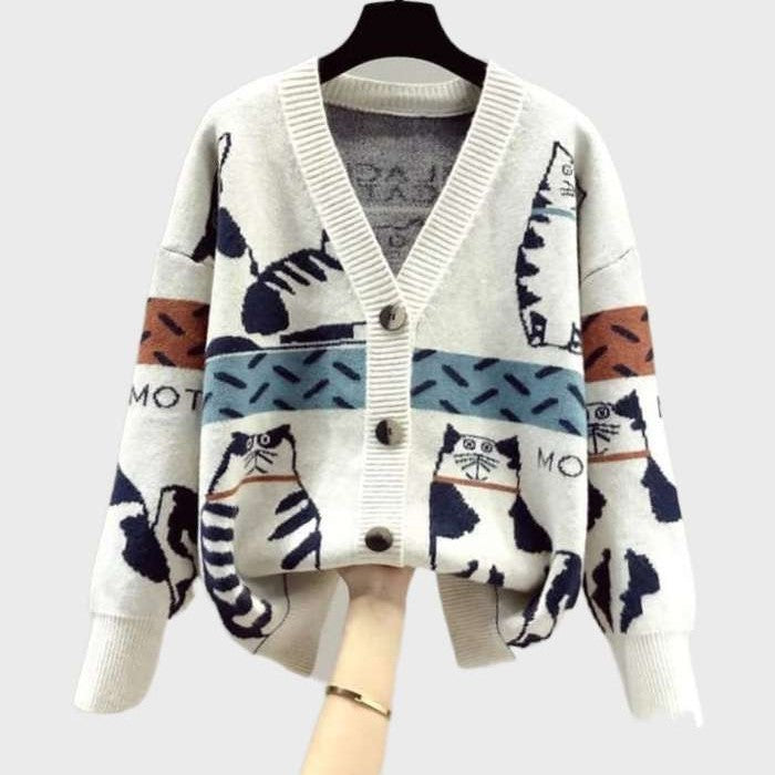 Strickjacke mit Katzenmotiv - Beth