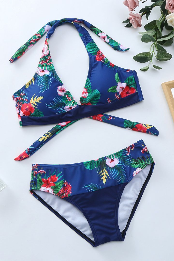 Bikini Set Damen – Blumenmuster, Halterneck & Gepolsterte Cups