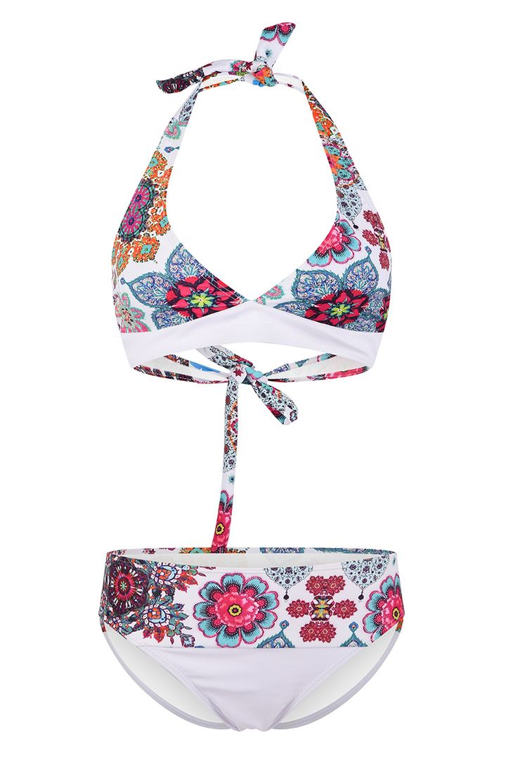 Bikini Set Damen – Blumenmuster, Halterneck & Gepolsterte Cups