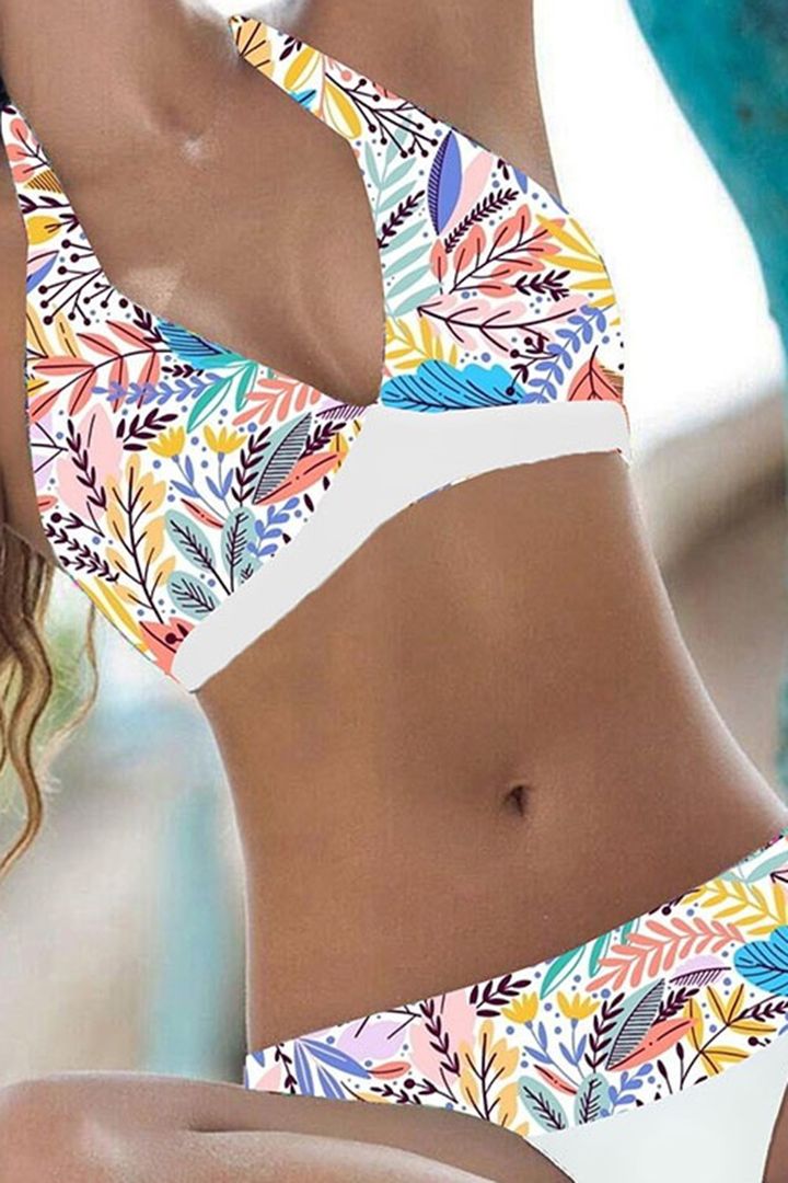 Bikini Set Damen – Blumenmuster, Halterneck & Gepolsterte Cups
