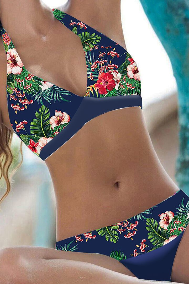 Bikini Set Damen – Blumenmuster, Halterneck & Gepolsterte Cups