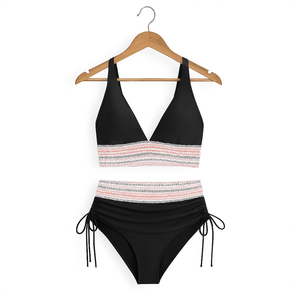 Bademode Damen Bikini Set mit Häkelspitze und High Waist