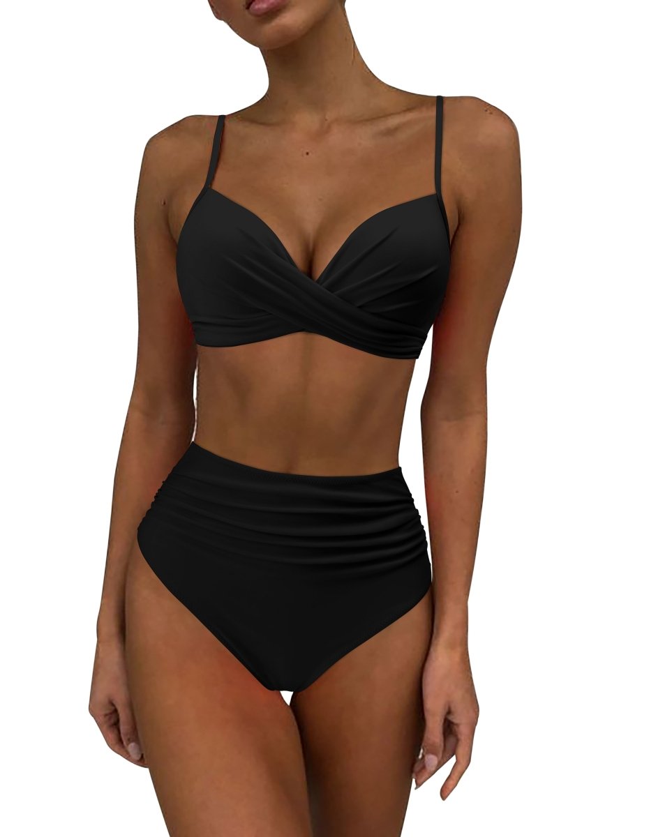 Damen Bikini Set mit Wickeloptik & High Waist – Stilvoll & bequem