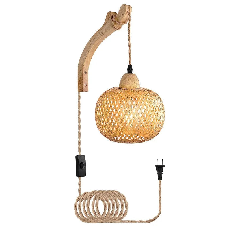 Handgeflochtene Bambus Wandleuchte - Natürliches Rattan - Boho LED Beleuchtung