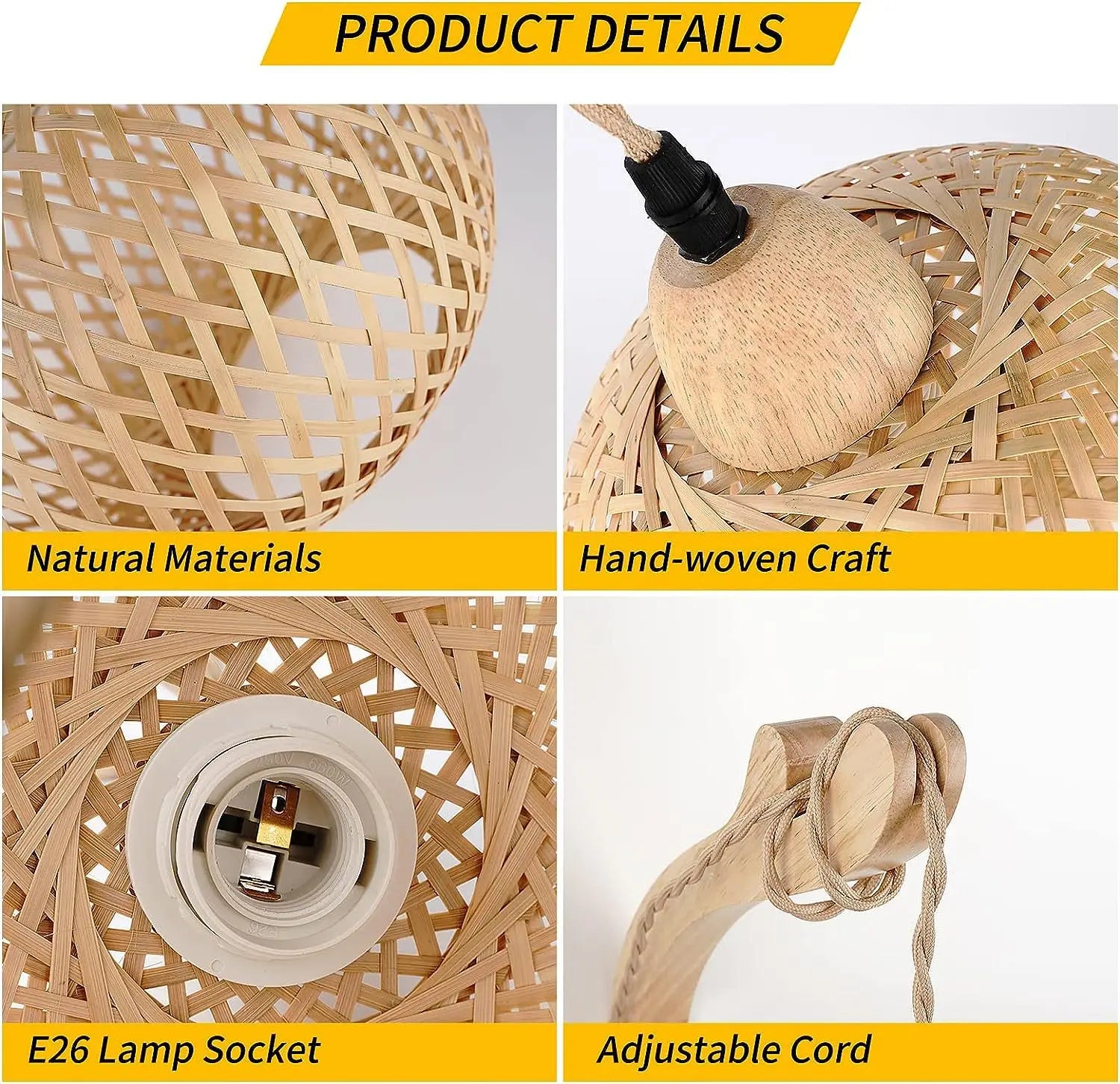 Handgeflochtene Bambus Wandleuchte - Natürliches Rattan - Boho LED Beleuchtung