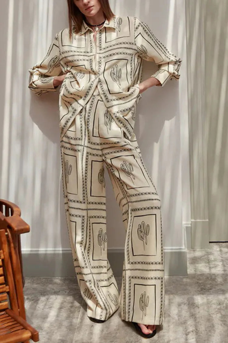 Mera - Elegantes bedrucktes Set für Frühling und Sommer [Hemd + Hose]