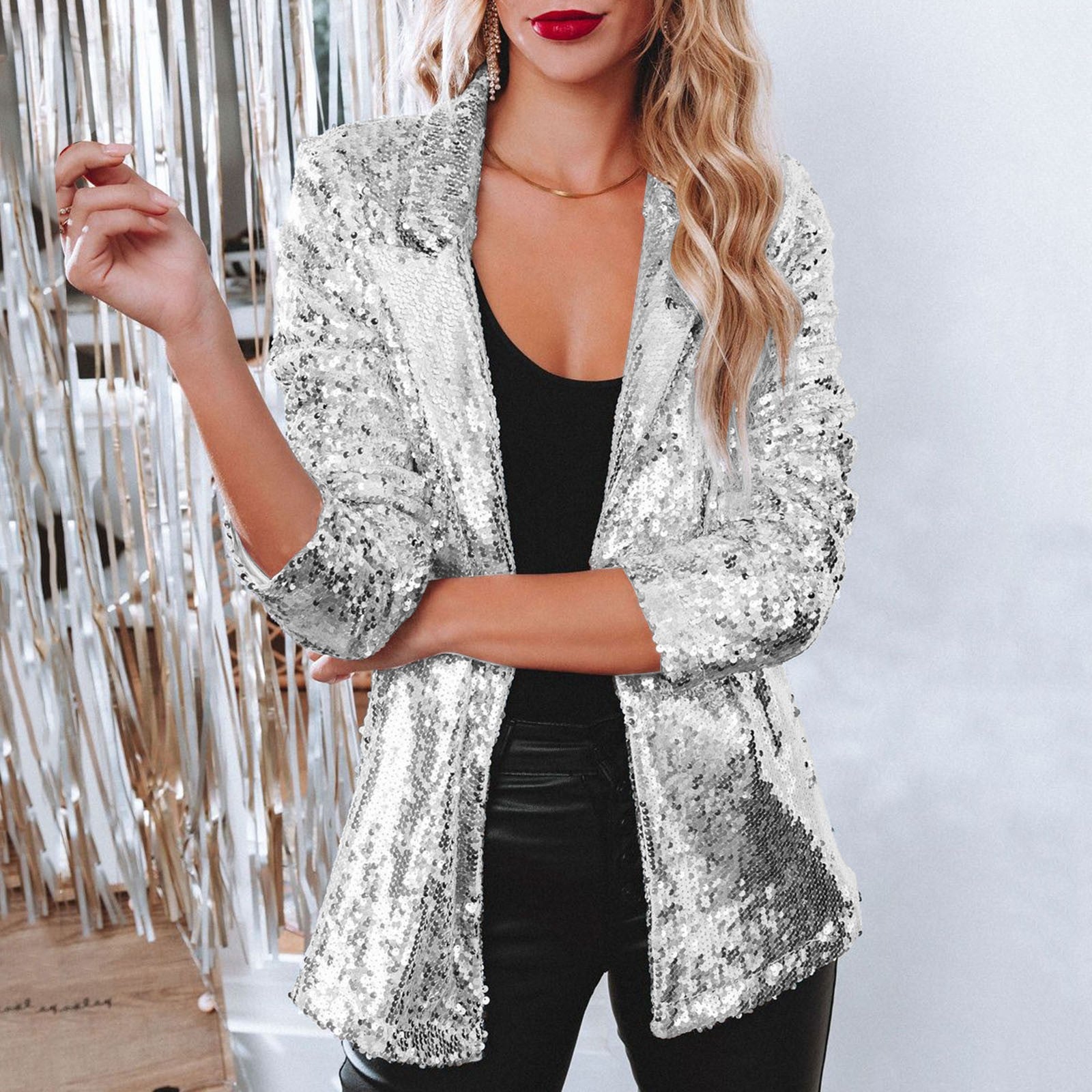 Damen Blazer mit Pailletten – Glänzend, Offen & Festlich Elegant