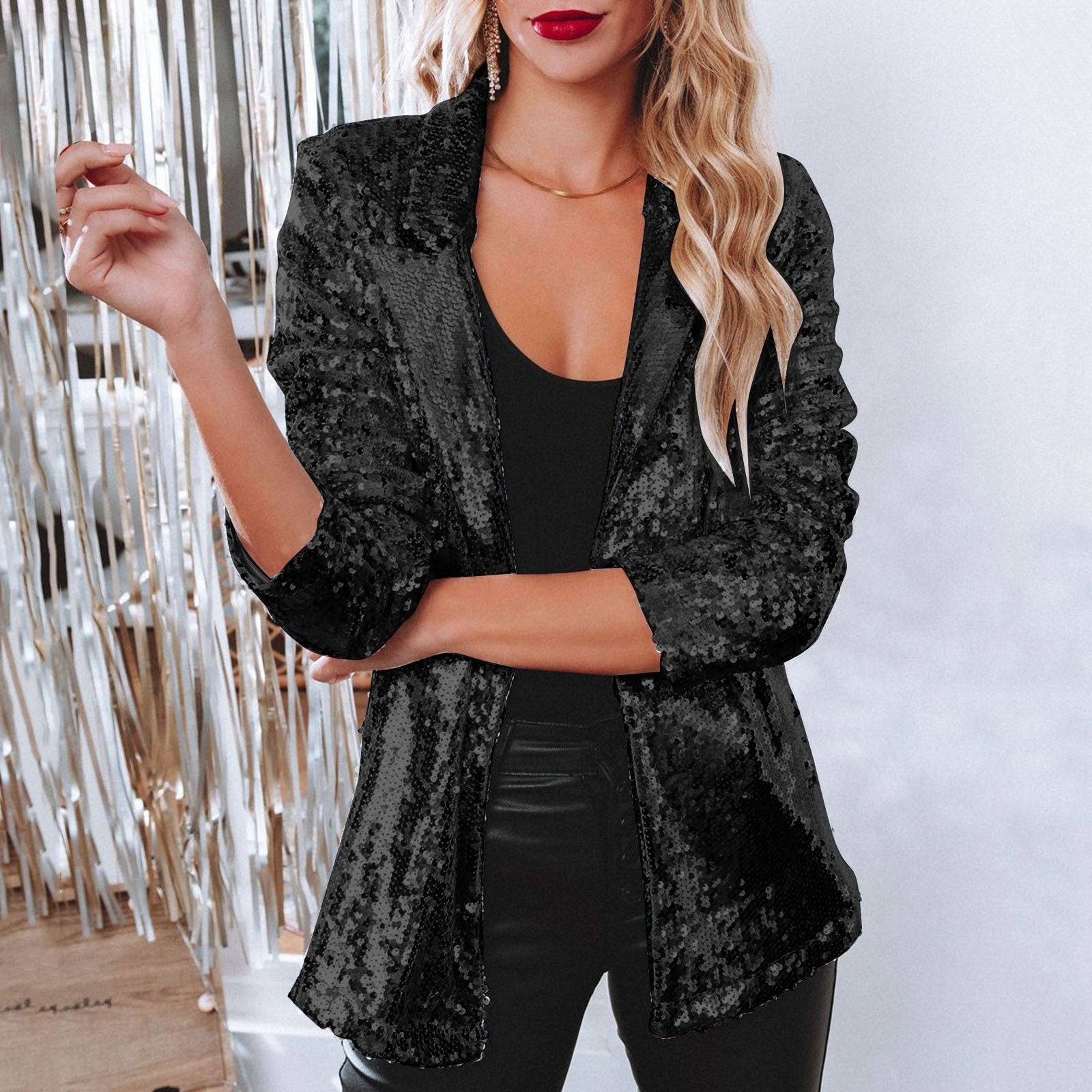 Damen Blazer mit Pailletten – Glänzend, Offen & Festlich Elegant