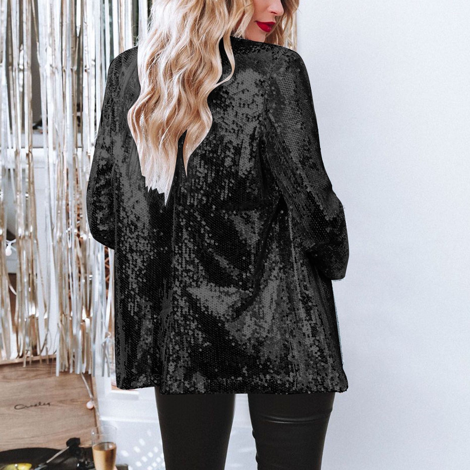 Damen Blazer mit Pailletten – Glänzend, Offen & Festlich Elegant