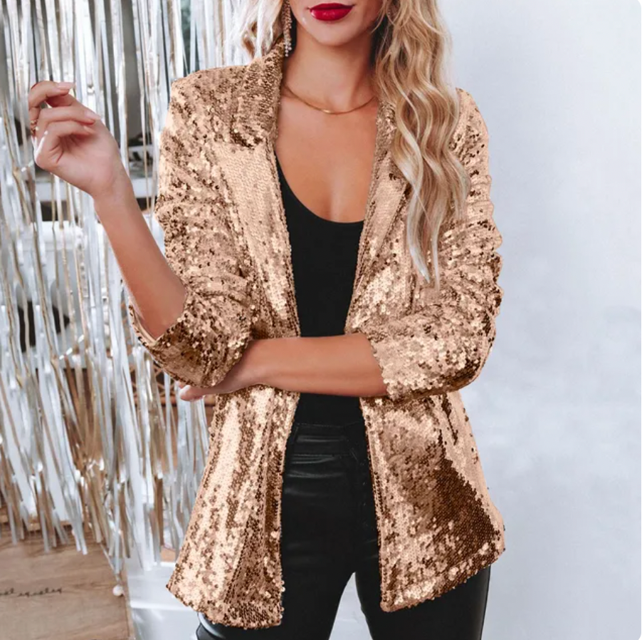 Damen Blazer mit Pailletten – Glänzend, Offen & Festlich Elegant