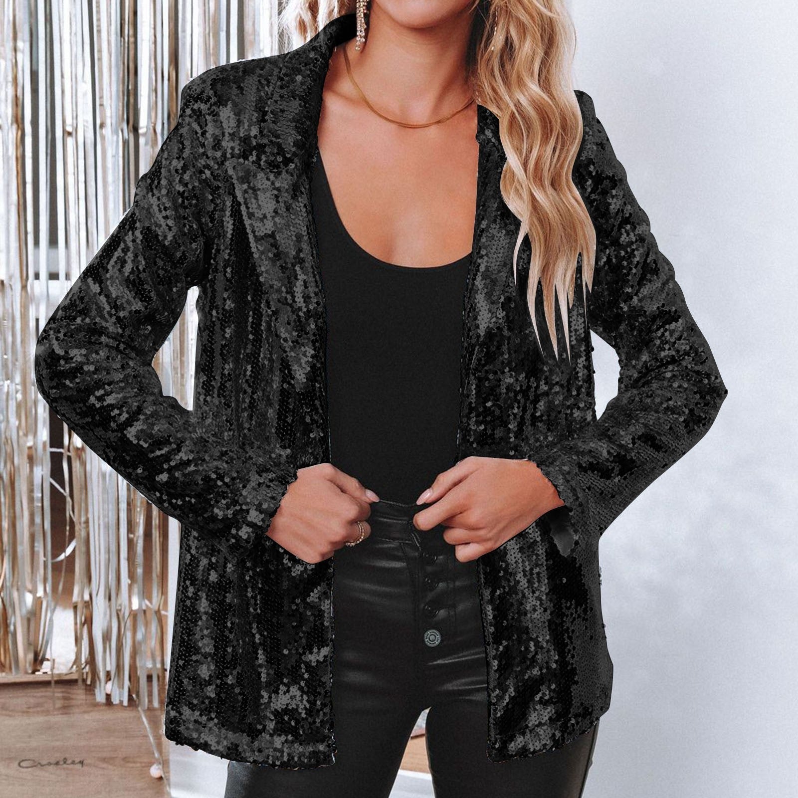 Damen Blazer mit Pailletten – Glänzend, Offen & Festlich Elegant