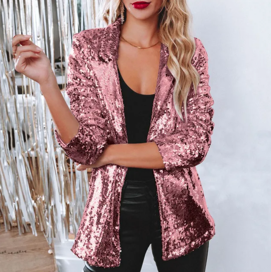 Damen Blazer mit Pailletten – Glänzend, Offen & Festlich Elegant