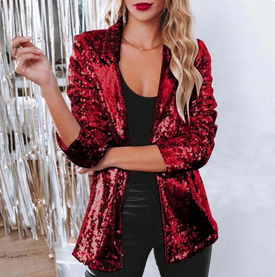 Damen Blazer mit Pailletten – Glänzend, Offen & Festlich Elegant