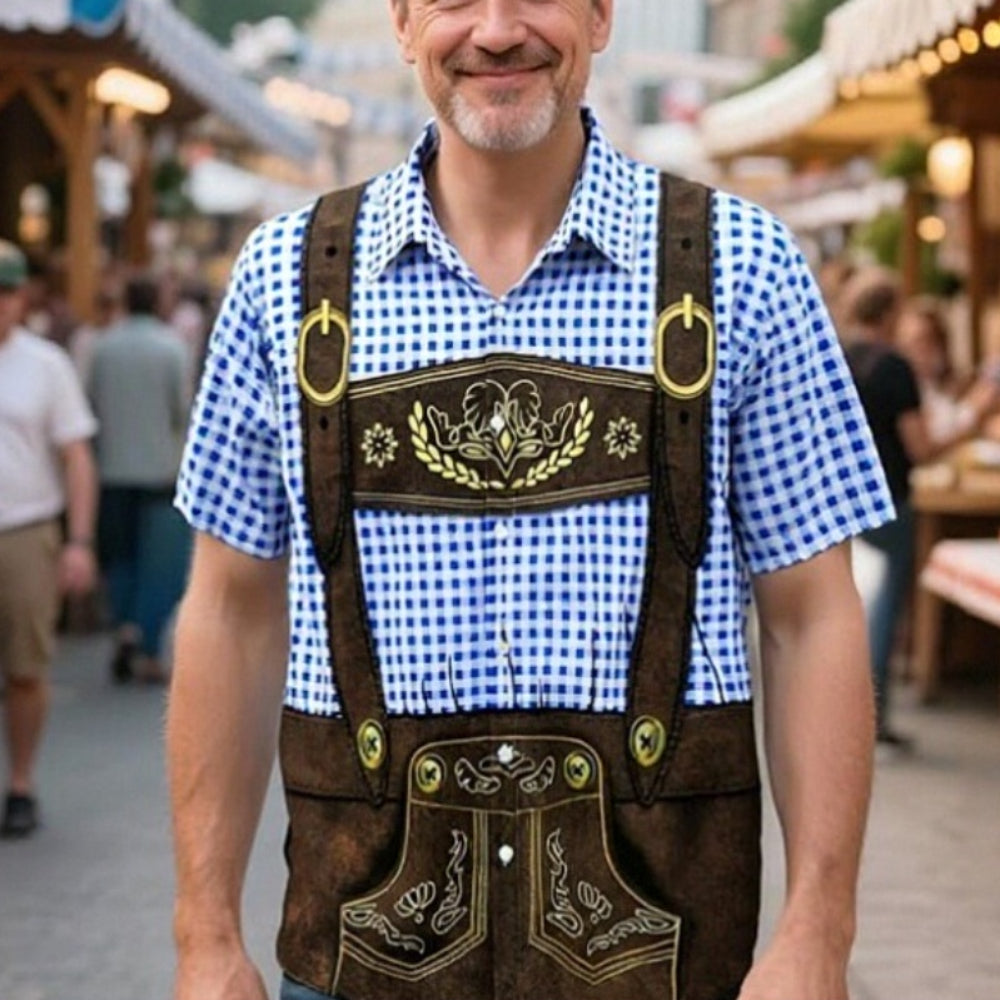 GaudiBursch – T-Shirt mit kariertem Hemd- & Lederhosen-Print – Dein Wiesn-Hit