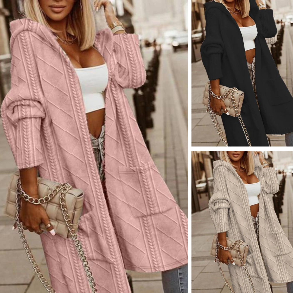 Entspannte lange Strickjacke mit Kapuze - Bristol