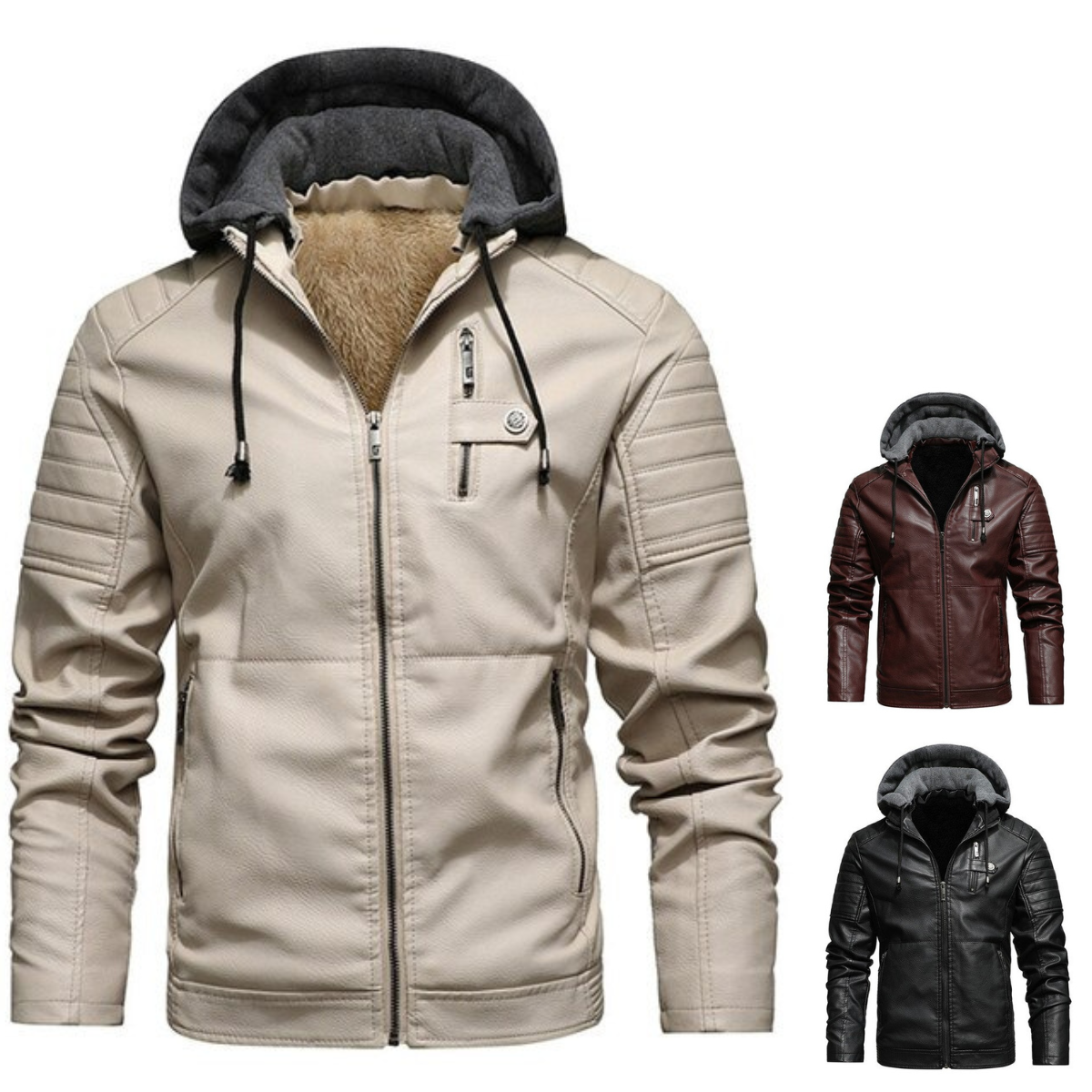 Wasserdichte Jacke aus Leder und Fleece - Jabez