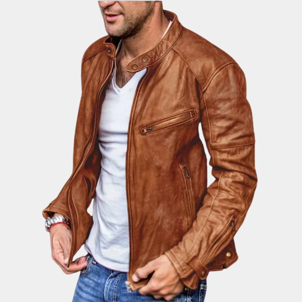 Dominik | Klassische wasserdichte Lederjacke für Herren