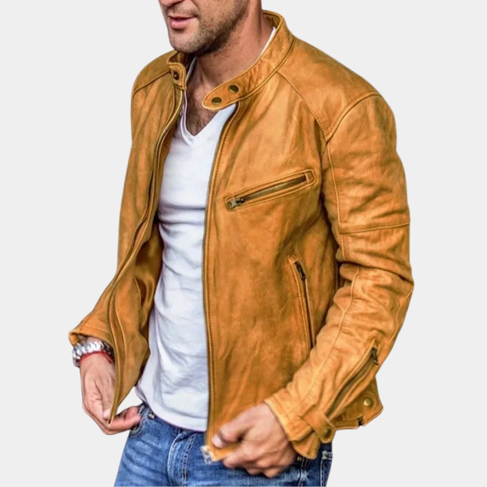 Dominik | Klassische wasserdichte Lederjacke für Herren