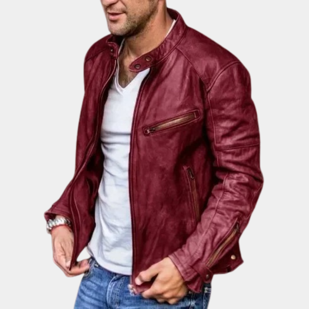 Dominik | Klassische wasserdichte Lederjacke für Herren