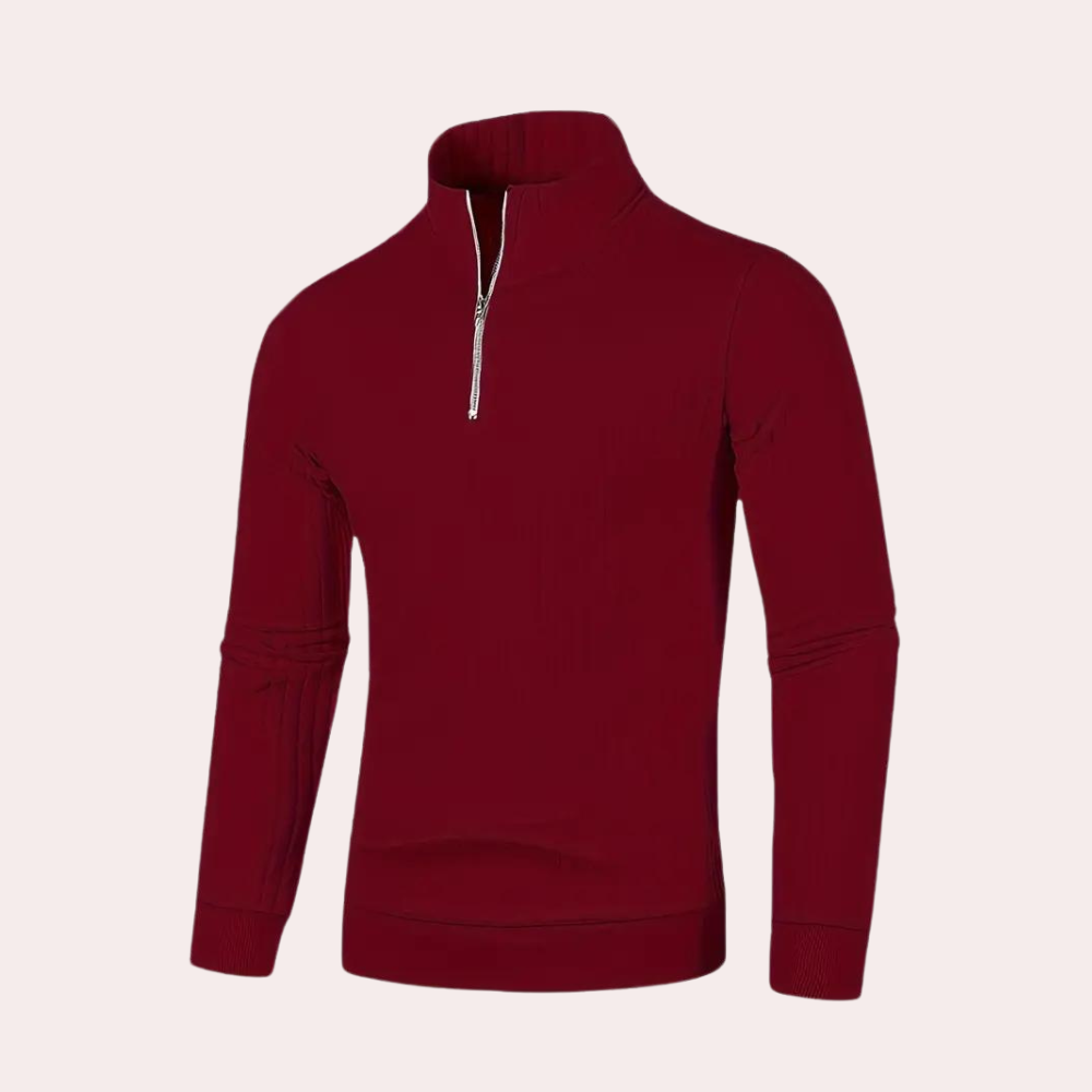 Fynn - Gerippter Herrenpullover mit Reißverschluss