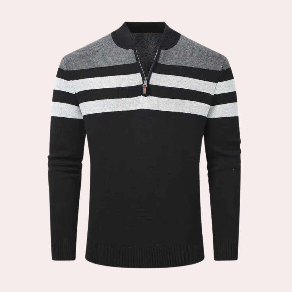 Moderigtig stribet herresweater med lynlås