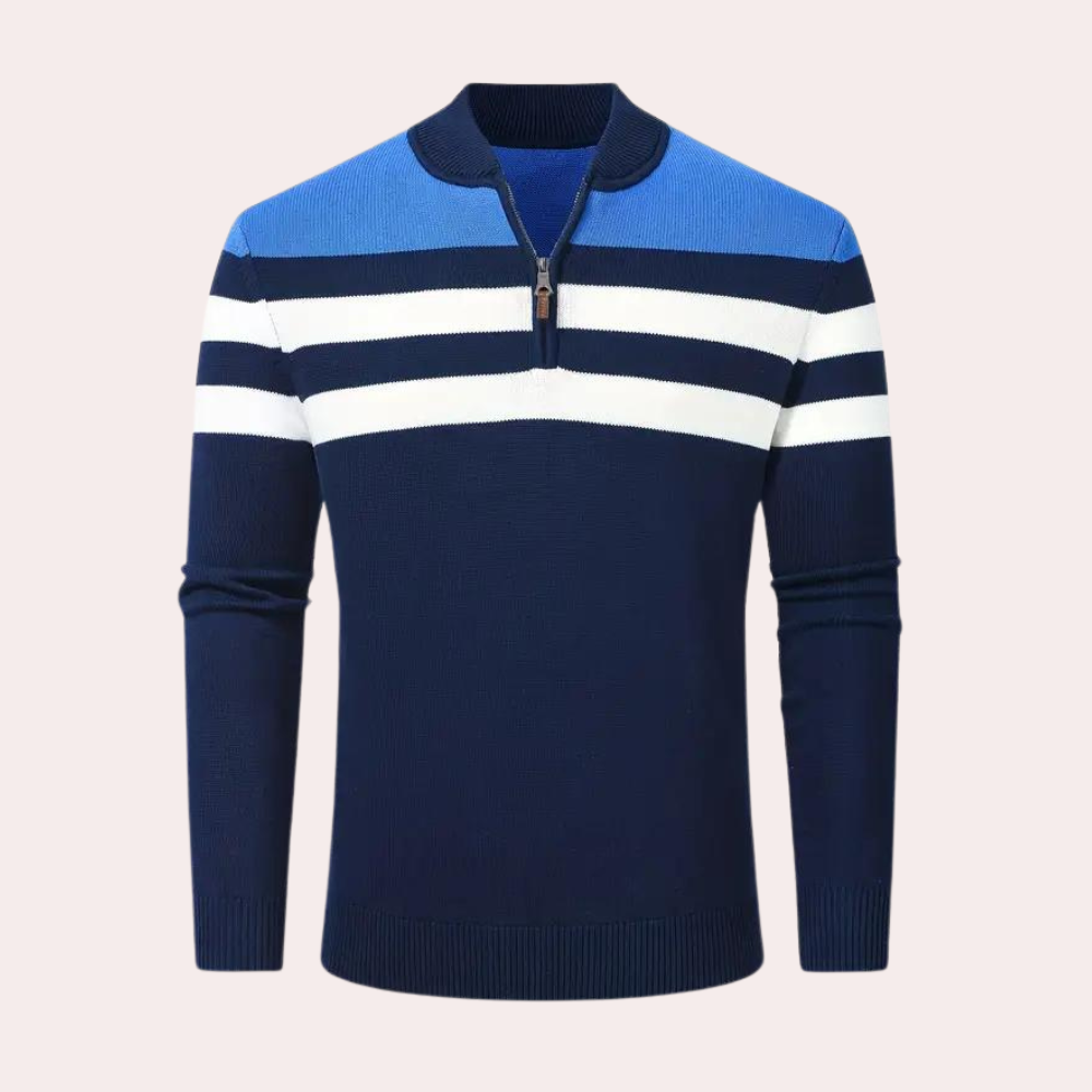 Moderigtig stribet herresweater med lynlås