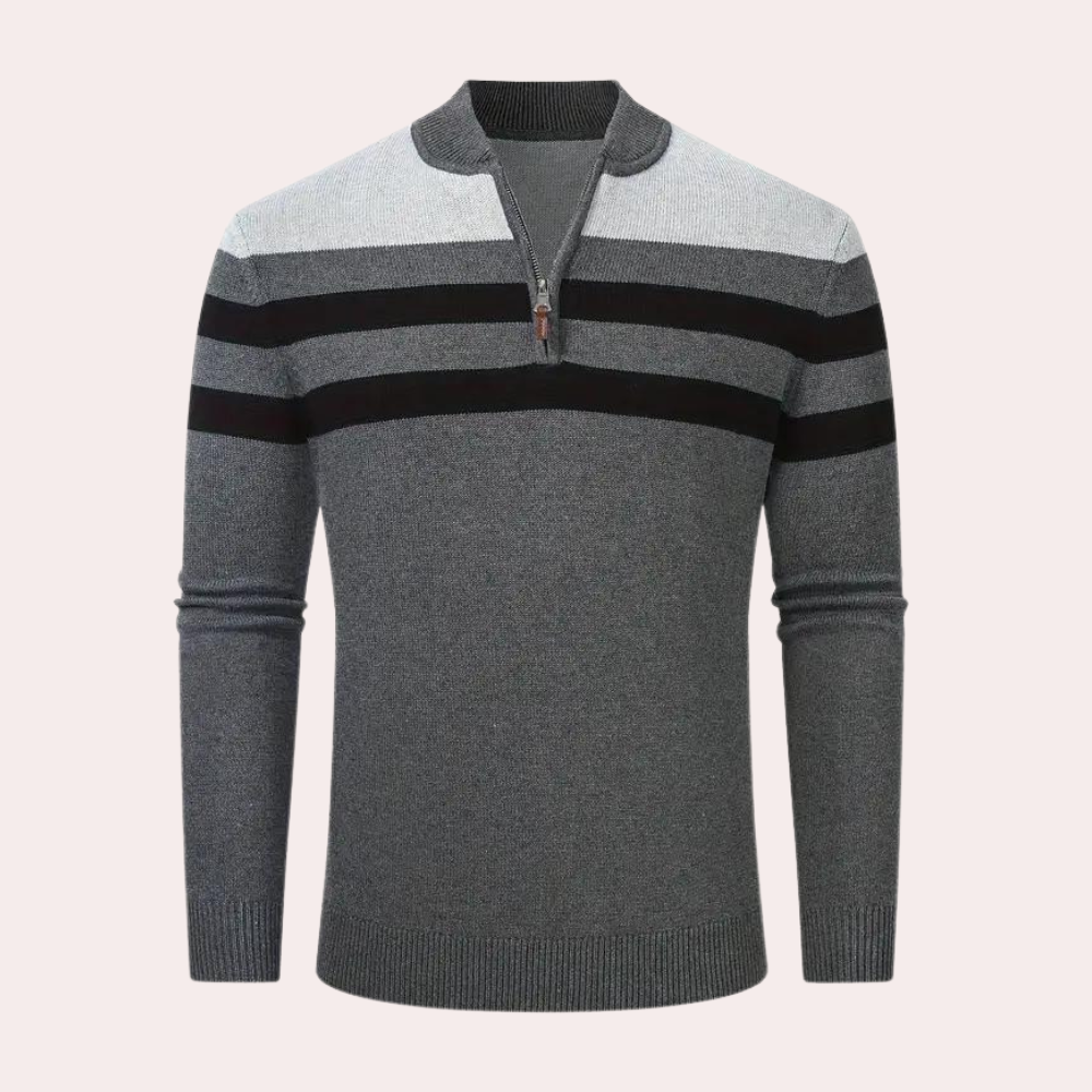 Moderigtig stribet herresweater med lynlås
